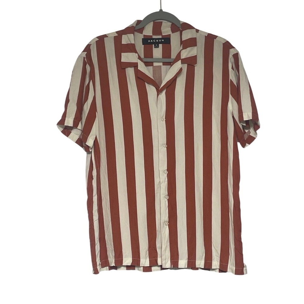 PacSun Burnt Red Stripe Casual Button Down Camp Shirt Mens Medium